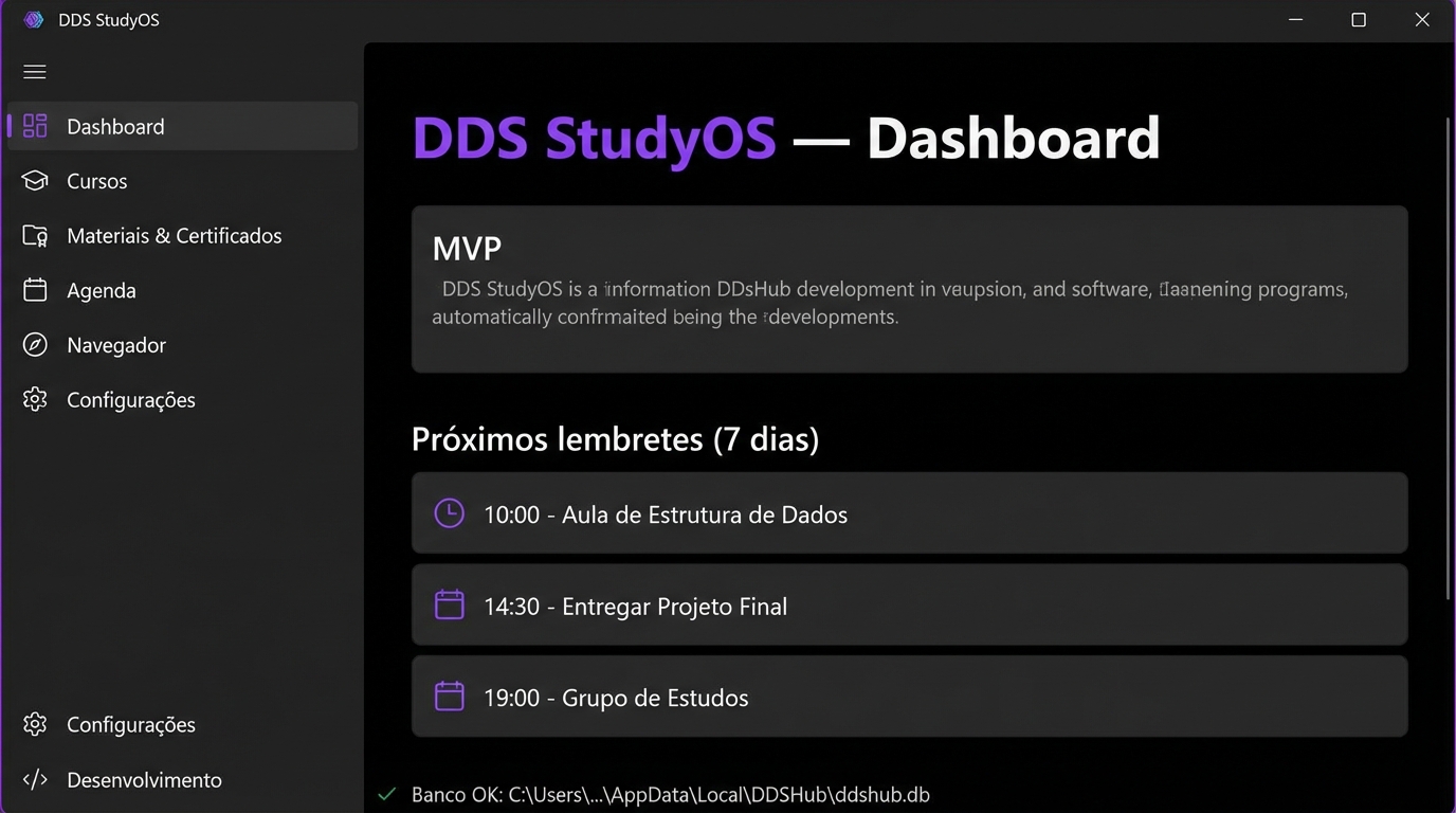 Tela interna do dashboard do DDS StudyOS