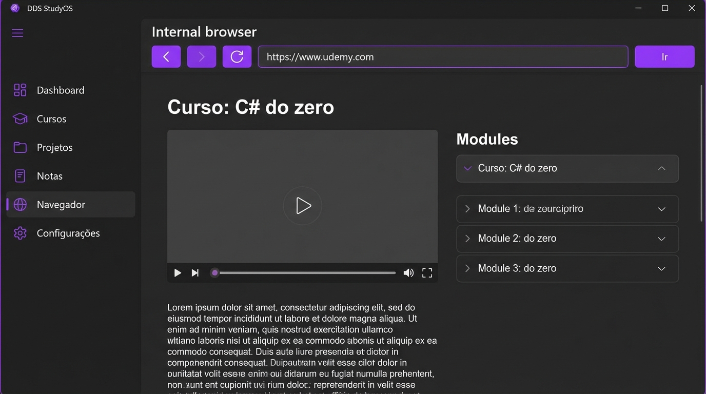 Tela interna de navegador do DDS StudyOS